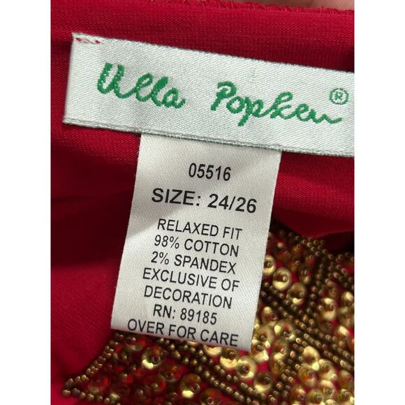 Ulla Popken Women's Red Stretch Split V-Neck Embroidered Blouse Top Size 24/26 - Picture 4 of 8